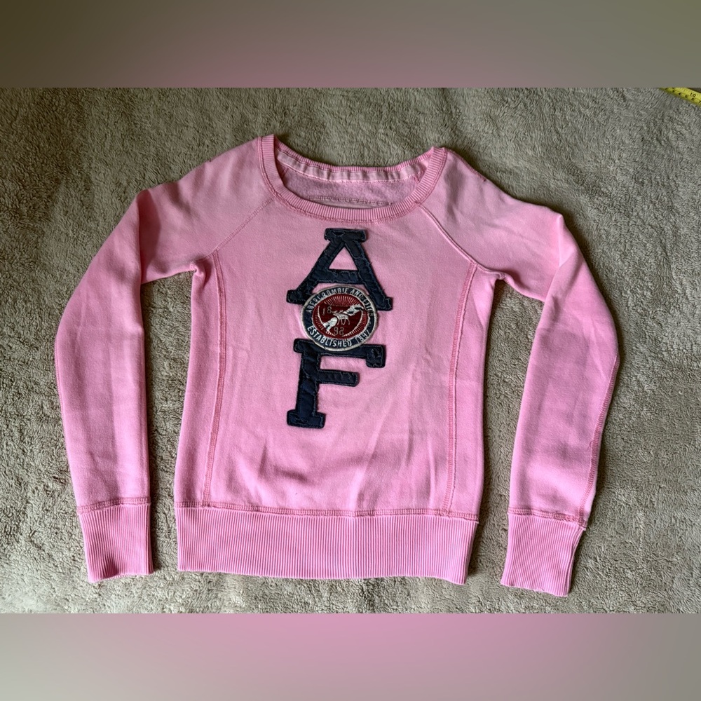 Abercrombie & Fitch Pink Sweatshirt with Navy AF Patch